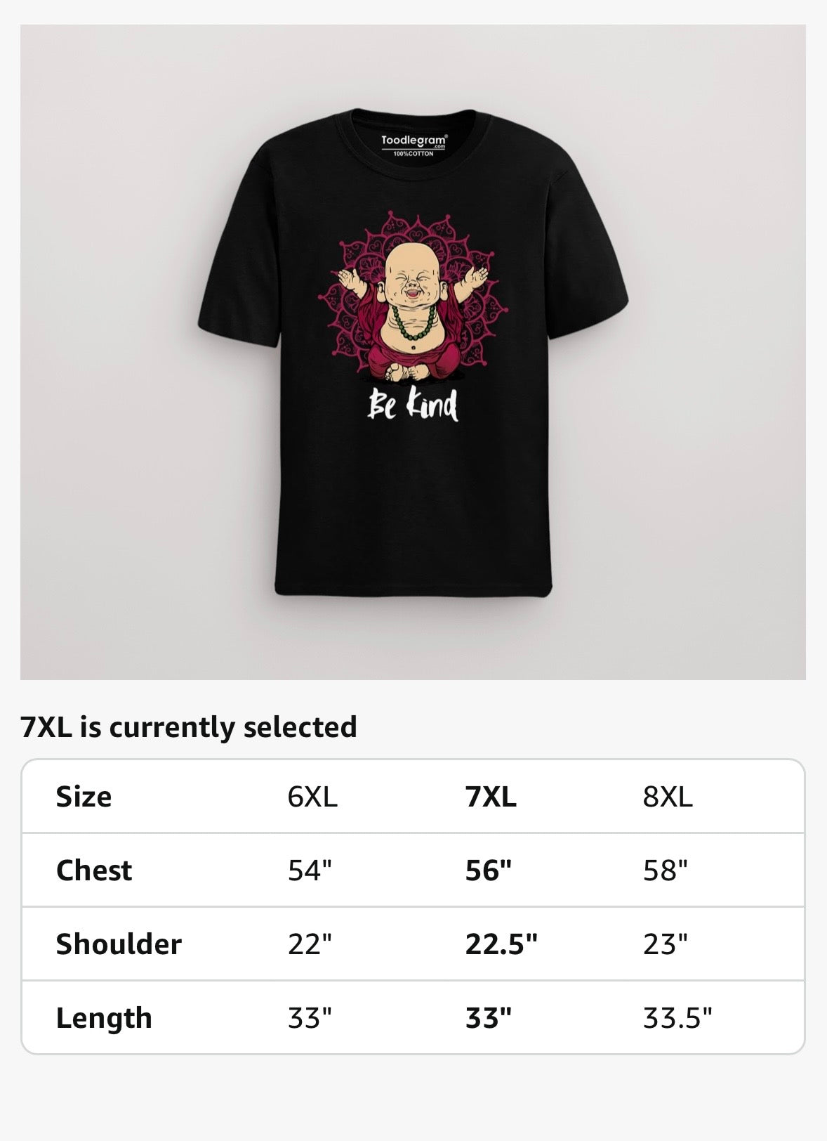 Toodlegram Plus Size T-Shirt for Men, Roundneck, Halfsleeves, 100% Cotton, Soft Material, Comfortable & Leight Weight, Be-Kind-Buddha Unisex T-Shirt