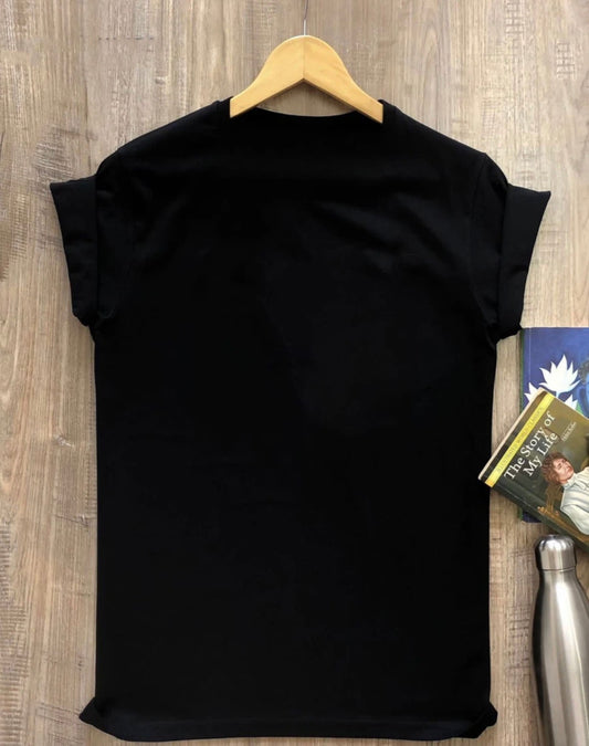 Men Printed Round Neck Pure Cotton Black T-Shirt