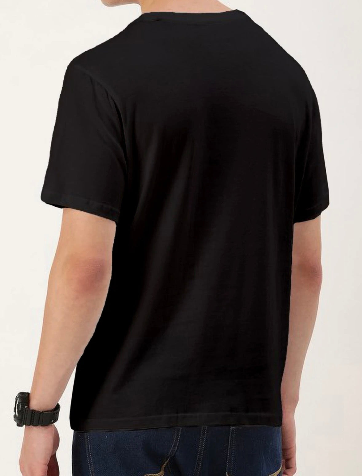 Men Printed Round Neck Pure Cotton Black T-Shirt