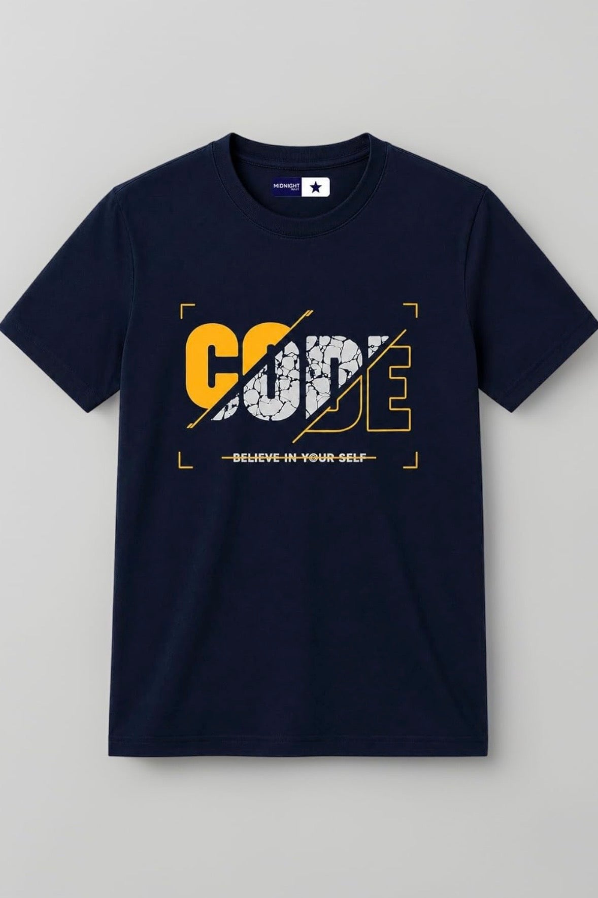 Crown Midnight Navy Men's Code Motivational Street Graphic Printed T-Shirt | 100% Combed Cotton | Round Neck Half Sleeve | Urban Casual Wear