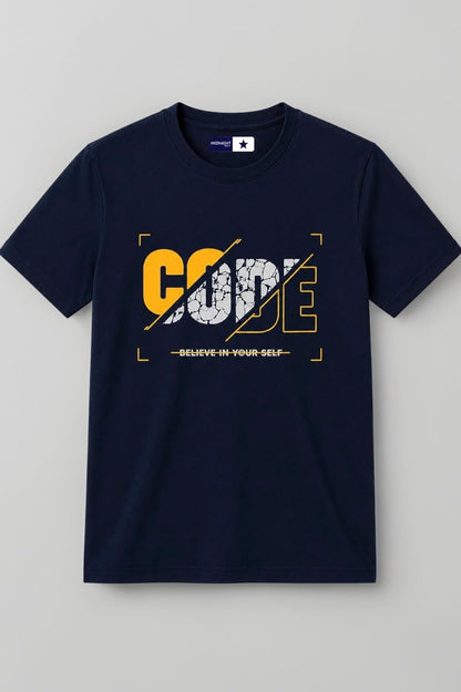 Crown Midnight Navy Men's Code Motivational Street Graphic Printed T-Shirt | 100% Combed Cotton | Round Neck Half Sleeve | Urban Casual Wear