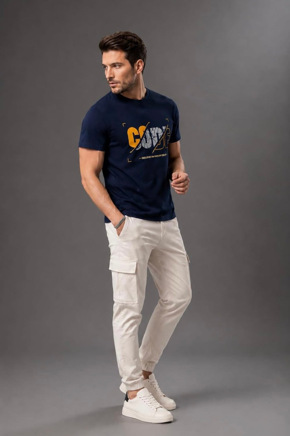 Crown Midnight Navy Men's Code Motivational Street Graphic Printed T-Shirt | 100% Combed Cotton | Round Neck Half Sleeve | Urban Casual Wear