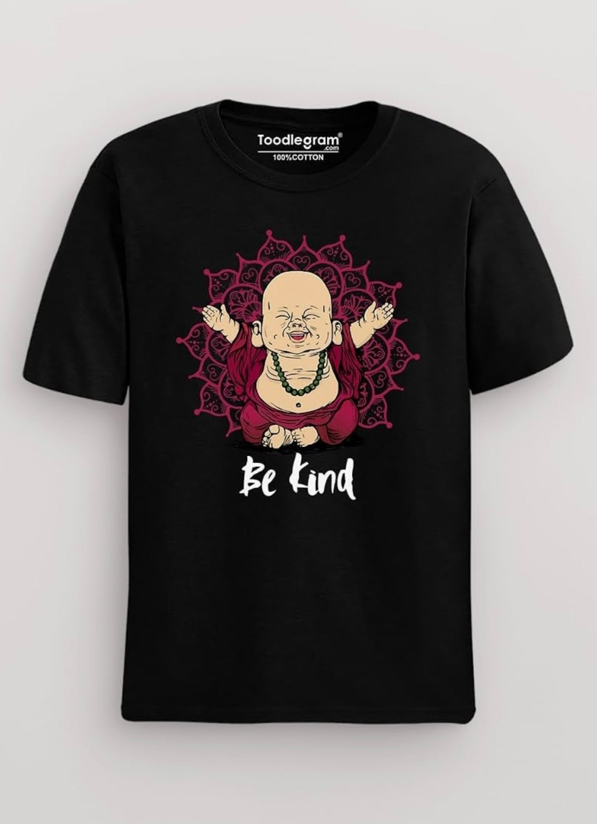 Toodlegram Plus Size T-Shirt for Men, Roundneck, Halfsleeves, 100% Cotton, Soft Material, Comfortable & Leight Weight, Be-Kind-Buddha Unisex T-Shirt