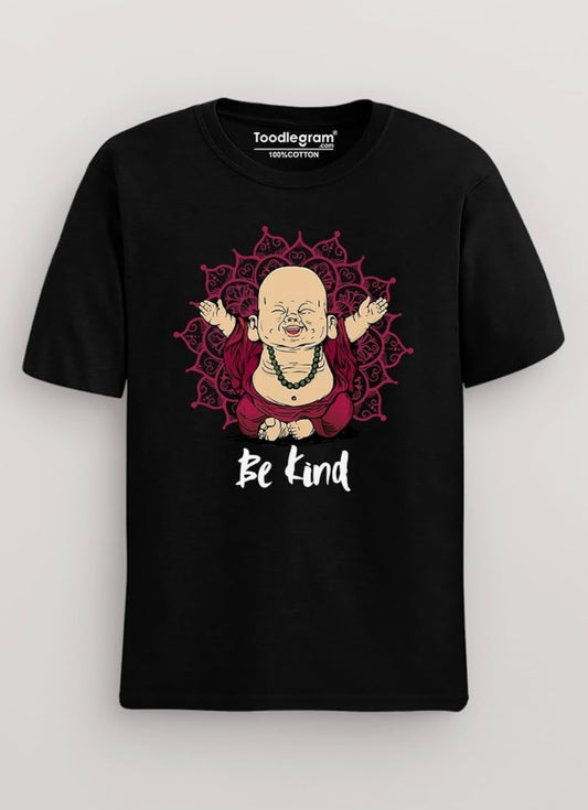 Toodlegram Plus Size T-Shirt for Men, Roundneck, Halfsleeves, 100% Cotton, Soft Material, Comfortable & Leight Weight, Be-Kind-Buddha Unisex T-Shirt