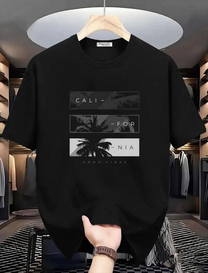 Men Printed Round Neck Pure Cotton Black T-Shirt