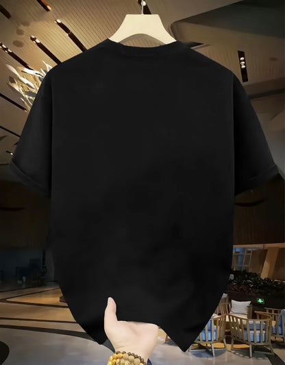 Men Printed Round Neck Pure Cotton Black T-Shirt