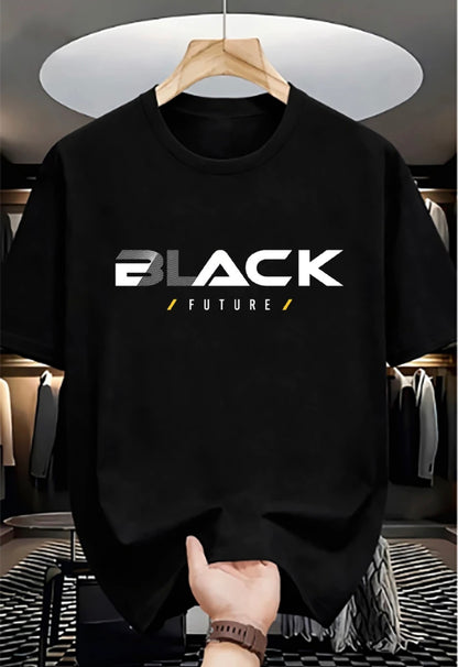 Men Printed Round Neck Pure Cotton Black T-Shirt