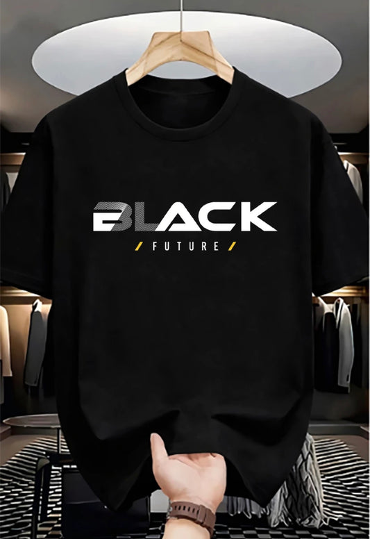 Men Printed Round Neck Pure Cotton Black T-Shirt