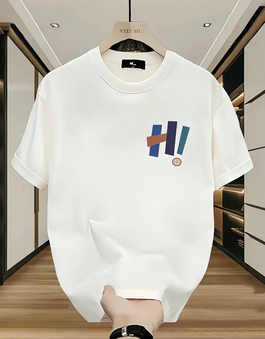 Men Printed Round Neck Pure Cotton White T-Shirt