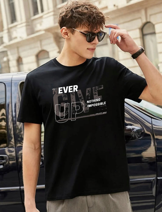 Men Printed Round Neck Pure Cotton Black T-Shirt