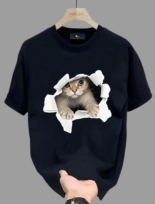 Men Printed Round Neck Pure Cotton Black T-Shirt
