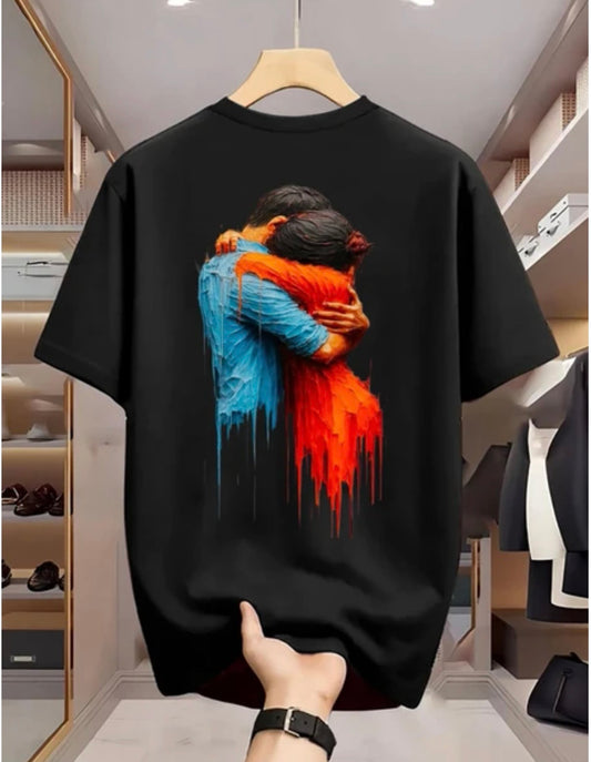 Men Printed Round Neck Pure Cotton Black T-Shirt