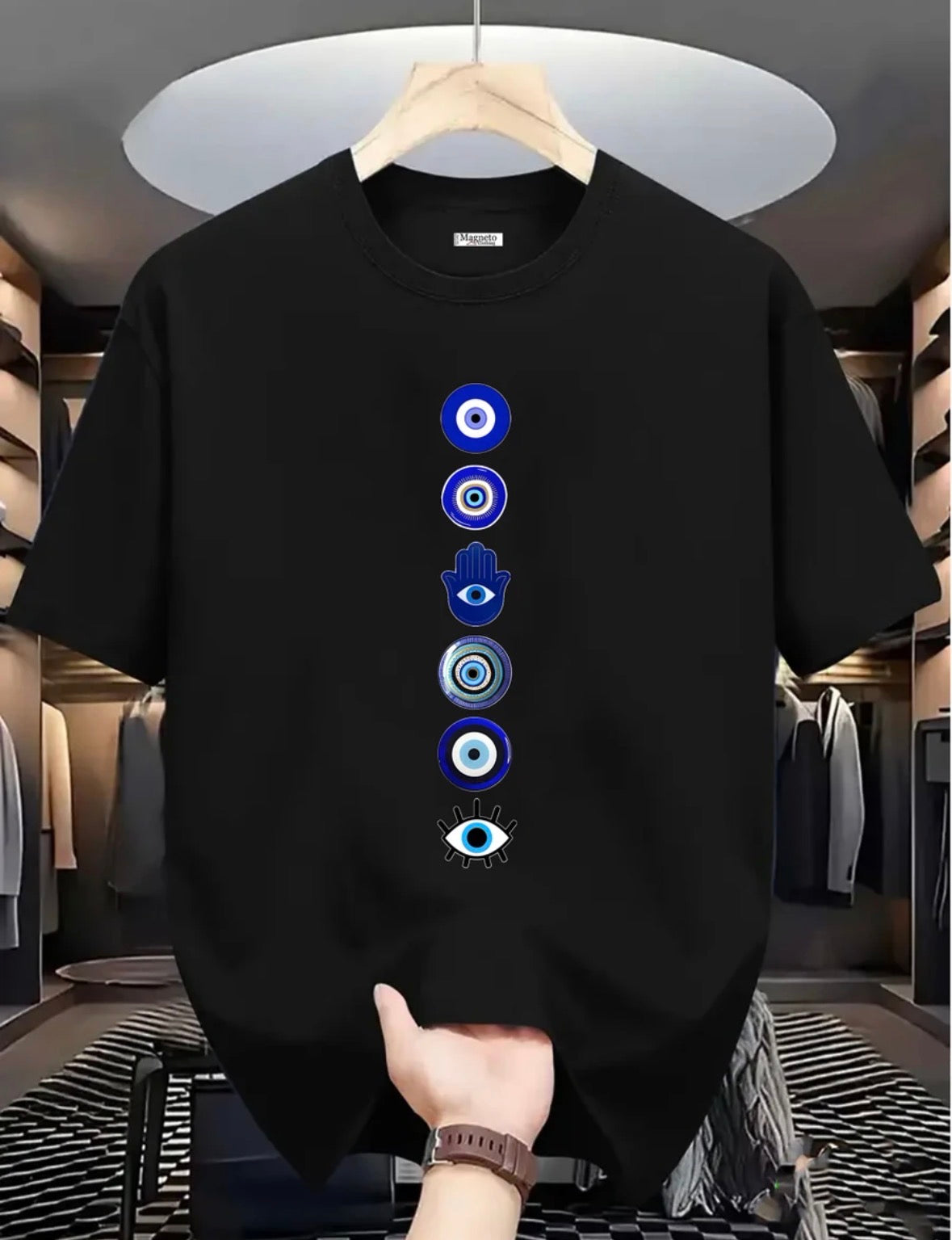 Men Printed Round Neck Pure Cotton Black T-Shirt