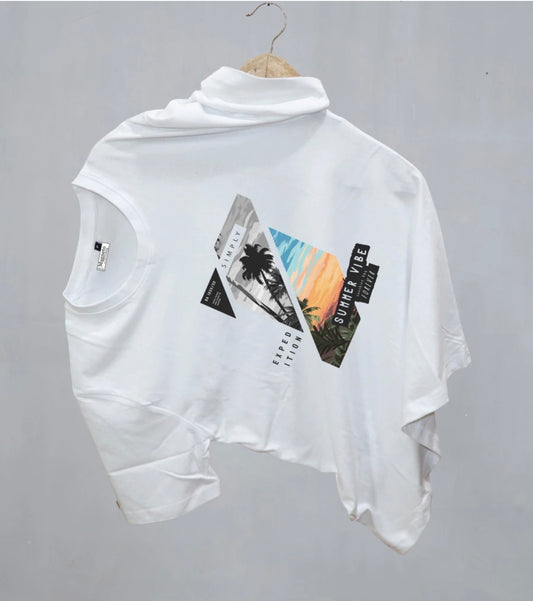 Men Printed Round Neck Pure Cotton White T-Shirt