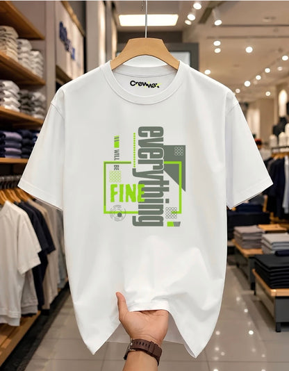 Men Printed Round Neck Pure Cotton White T-Shirt