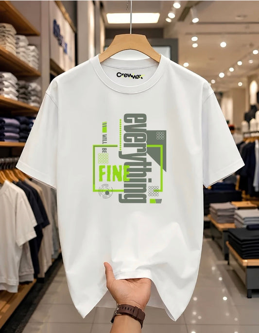 Men Printed Round Neck Pure Cotton White T-Shirt