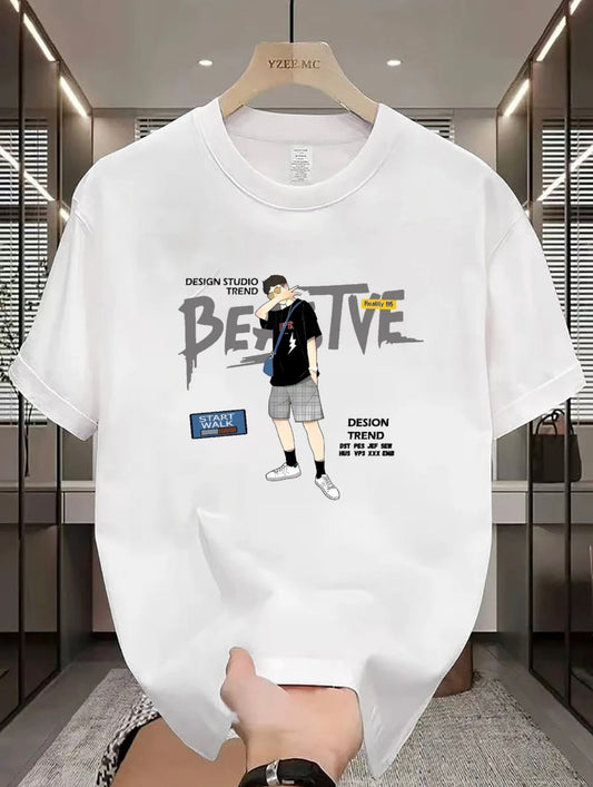 Men Printed Round Neck Pure Cotton White T-Shirt