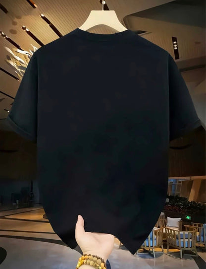 Men Printed Round Neck Pure Cotton Black T-Shirt